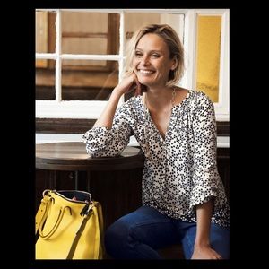 Boden Maya flower polka dot blouse navy & white